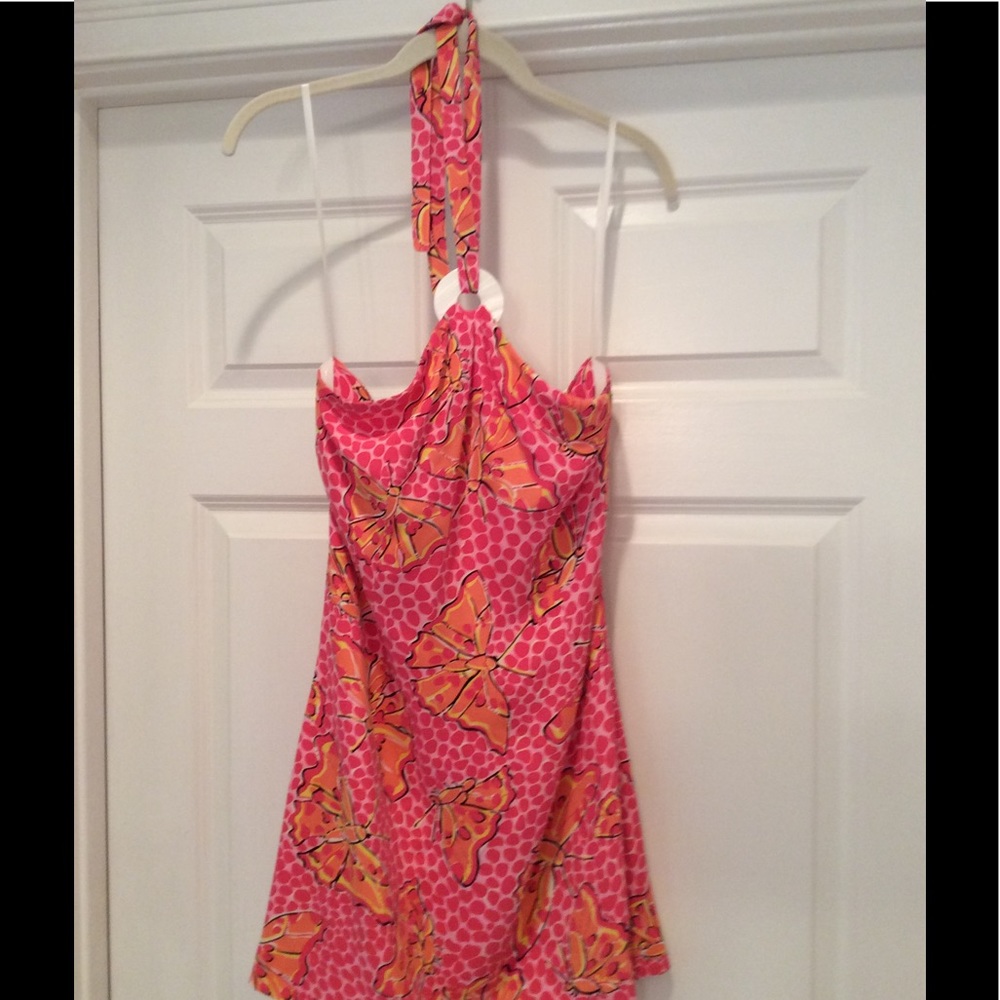 Lilly Pulitzer Pink and Orange Strapless Halter Dress